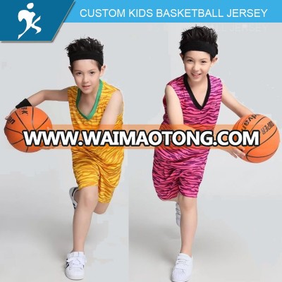 custom 2017 latest design kids basketball jersey dry fit sleveless basketball uniform for children